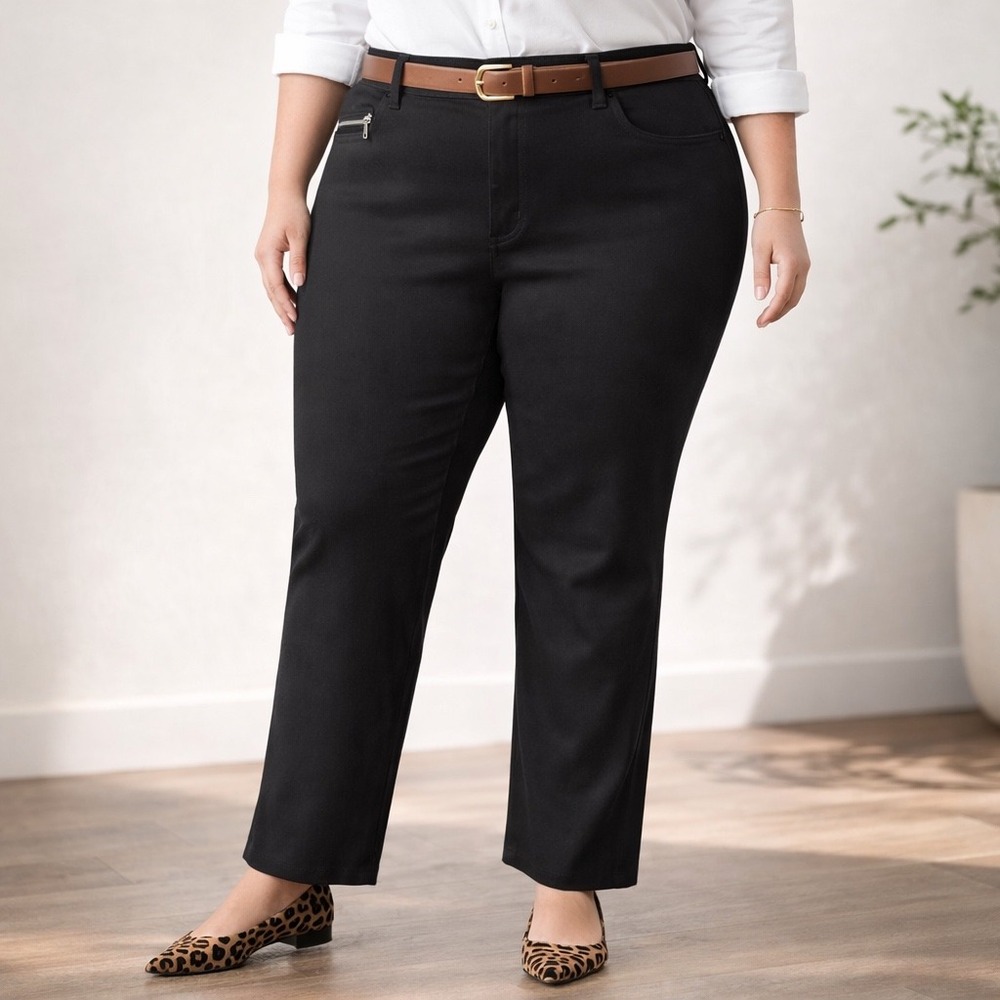 Lauren Ralph Lauren Black Straight Leg Twill Trousers- 22W- Office‎ Chic Minimal